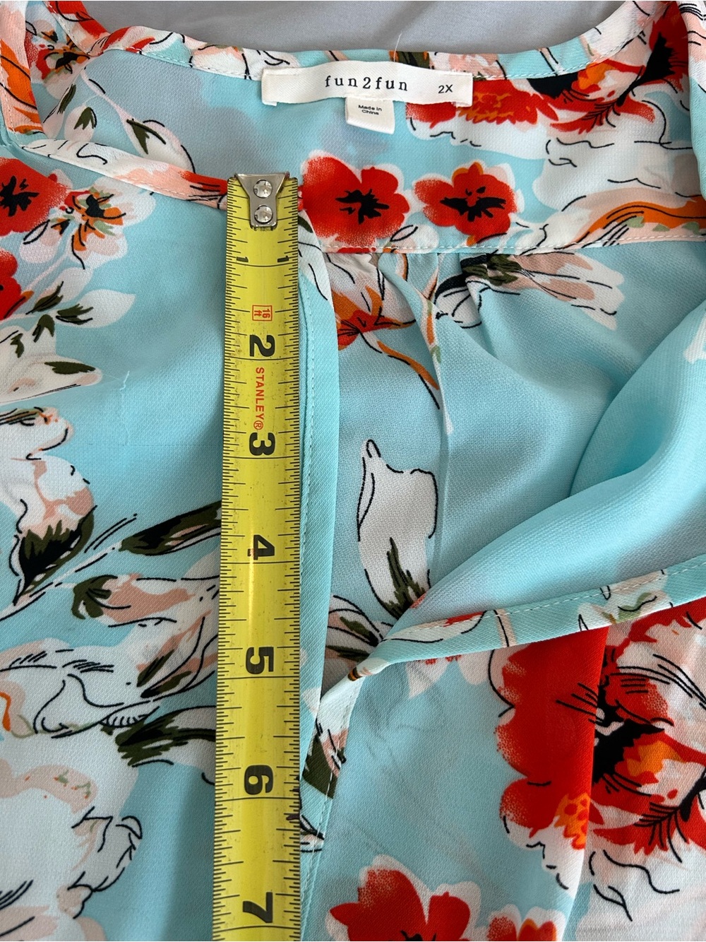 fun 2 fun Aqua Floral Blouse with Red Accents - Picture 10 of 11